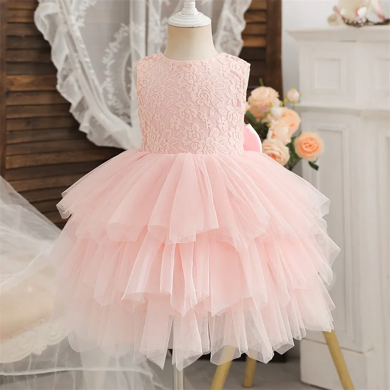 Flower Girls Dress 2-6 Yrs Backless Lace Girls Princess Dresses Sleeveless Wedding Birthday Party Evening Gown Baby Summer Dress