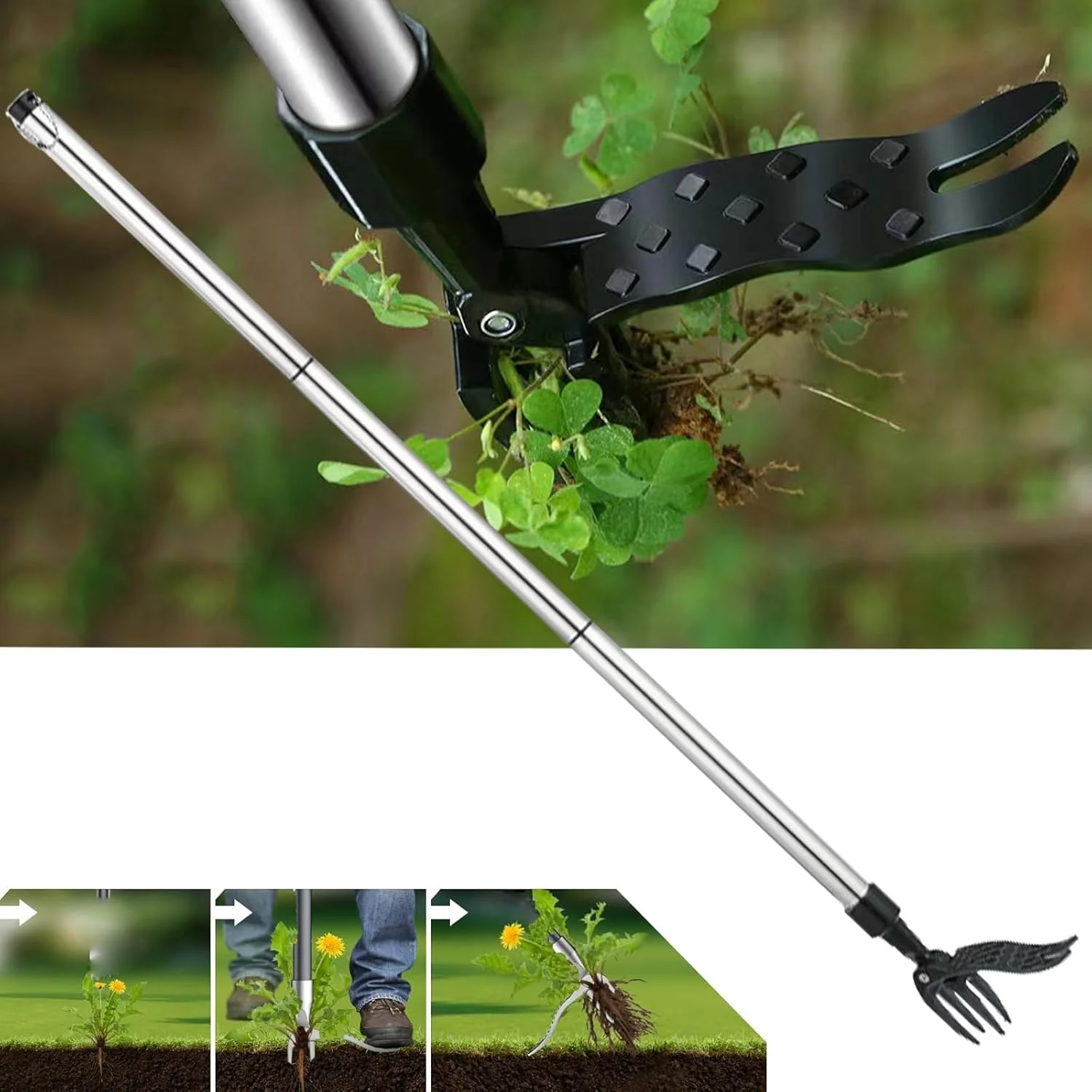 

Weeder Stand Up Weed Puller Tool with Long Handle - 2024 New 4-Claw Steel Head Design Weeding Tool Easily Remove Without Bending