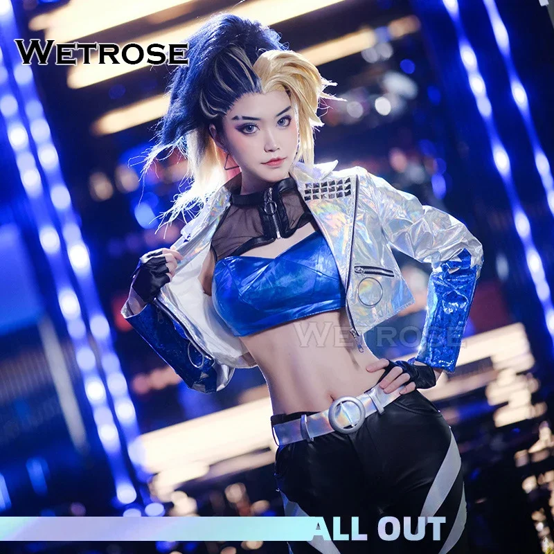 【Wetrose】متوفر في المخزون أزياء Kda Akali التأثيرية 2020 S10 بطل العالم K/DA مجموعة البوب ستار الهيب هوب شعر مستعار للهالوين وعيد الميلاد
