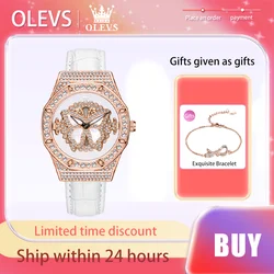 OLEVS Luxury Brand Lady Watch Transparent Butterfly Dial Quartz Watch Exquisite Gift Bracelet Fashion Diamond Women's Watches