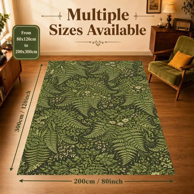 Vintage Forest Fern Floral Rug Soft Velvet Living Room Bedroom Home Decor Carpet Mat