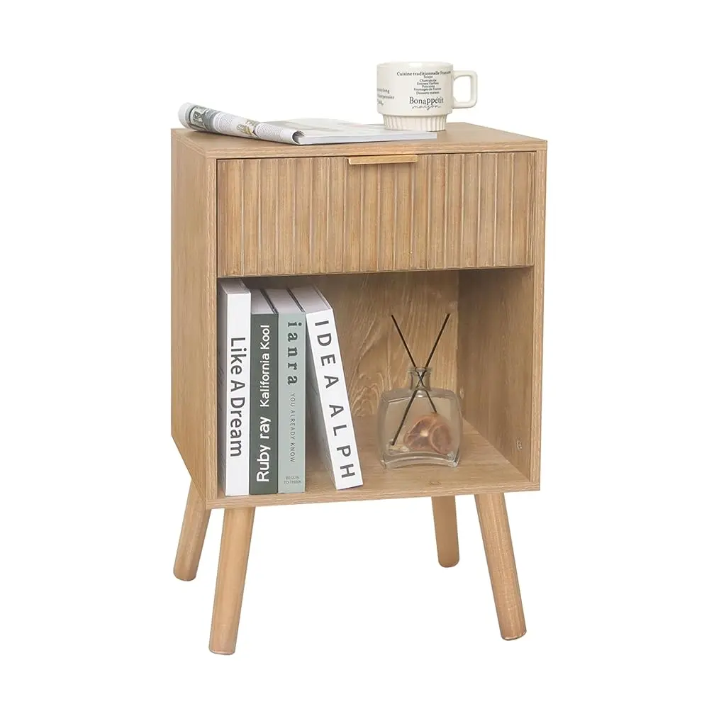 

Night Stand With Drawer, Mid Nightstand With Storage, Modern Fluted Bedside Table Bedroom Living Room For Small Space, Office