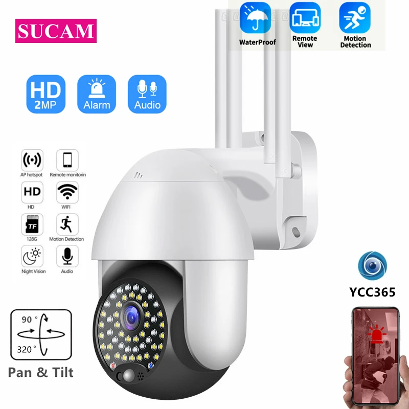 

1080P YCC365 Wireless PTZ WIFI Dome Camera Outdoor Intelligent Tracking Sound Light Alarm Waterproof Wi-fi Speed Camera Infrared