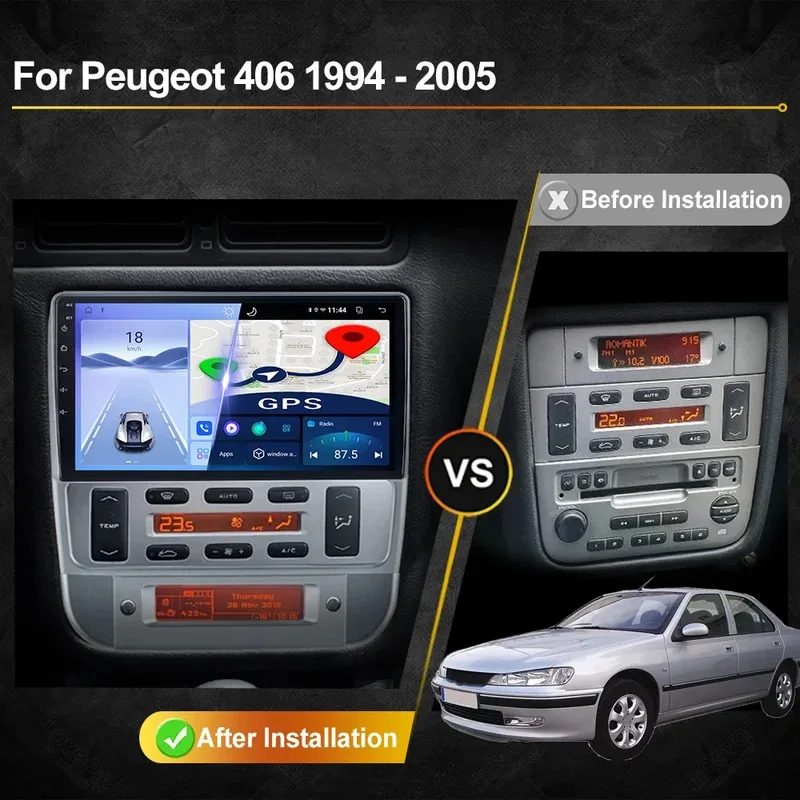 For Peugeot 406 1994 - 2005 Car Radio Android Automotive Multimedia Video Player Navigation GPS Carplay Touch Screen Auto Stereo