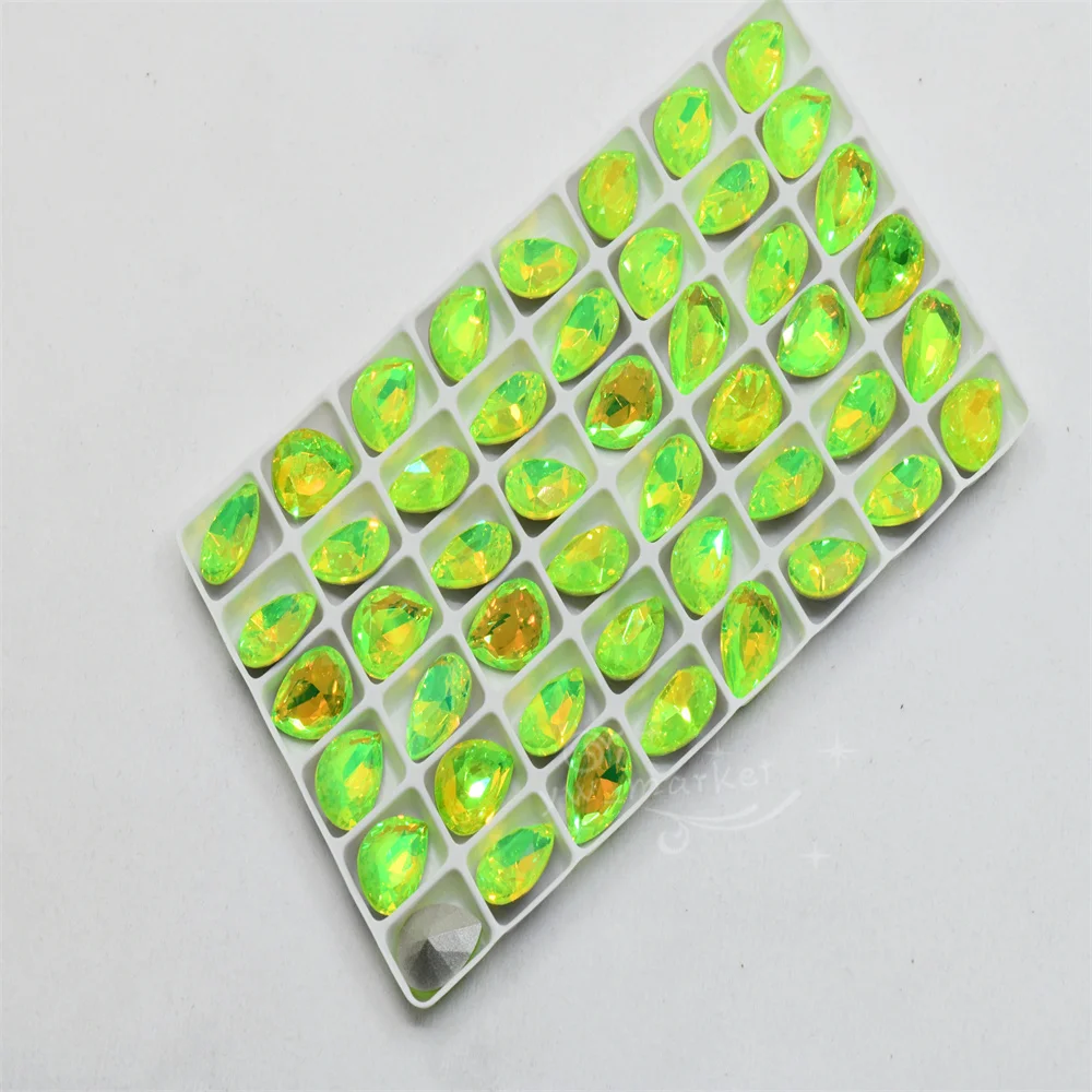 K9 green color rhinestones glass crystals craft supplies diy accessories oval teardrop navette