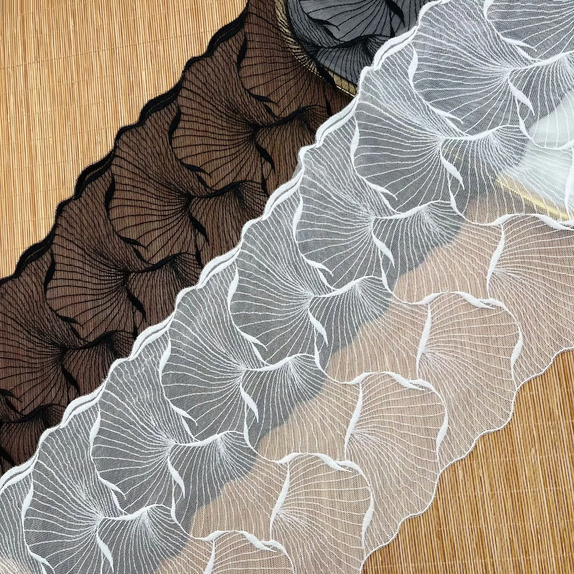 

15 ярдов, черно-белая вышитая сетка, кружевная отделка, аксессуары для платья, кружевная швейная ткань