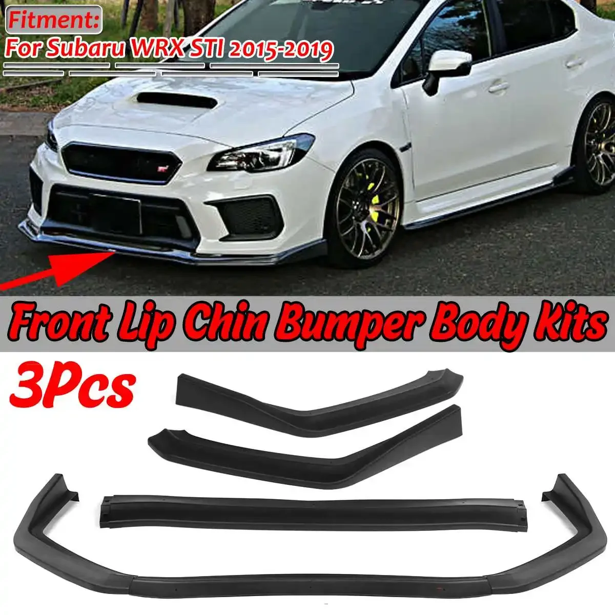 

Matte Black 3x Car Front Bumper Splitter Lip Chin Bumper Spoiler Deflector Lips Guard For Subaru WRX STI 2015-2019 Exterior Part