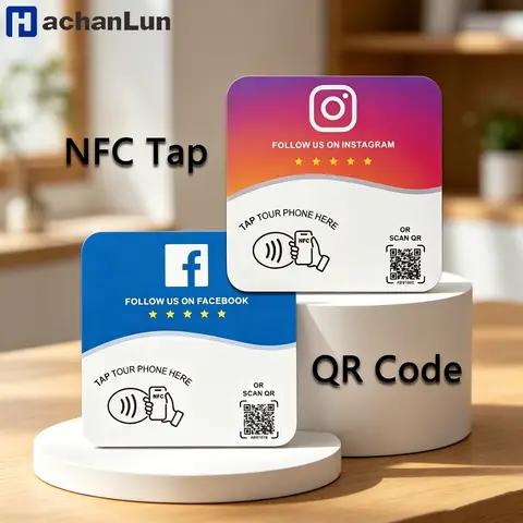 Programmable NTAG215 NFC Card 13.56MHz Editable QR Code Stand Card Google Review Square Table Display Station
