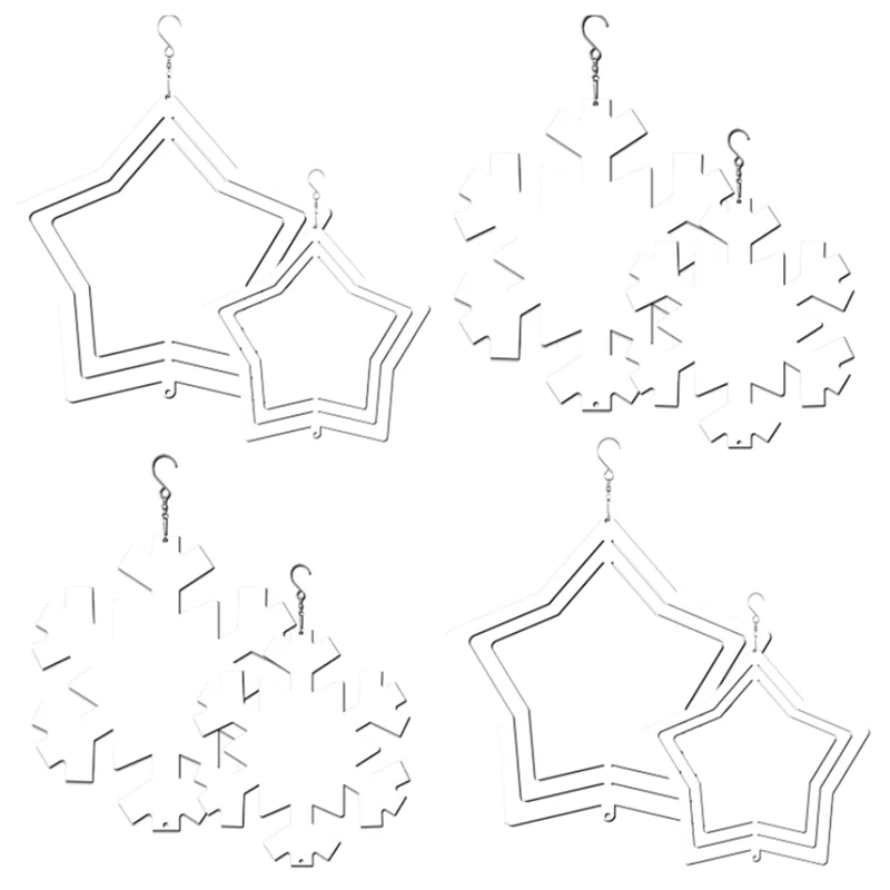 

A43T 8 Pack Snowflakes+Star Shaped 3D Sublimation For Indoor Outdoor Christmas Garden Decoration