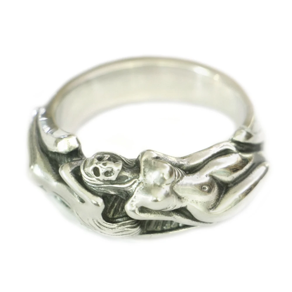 

925 Sterling Silver Sexy Naked Beauty Skull Ring Mens Biker Ring TA185 US Size 7~15