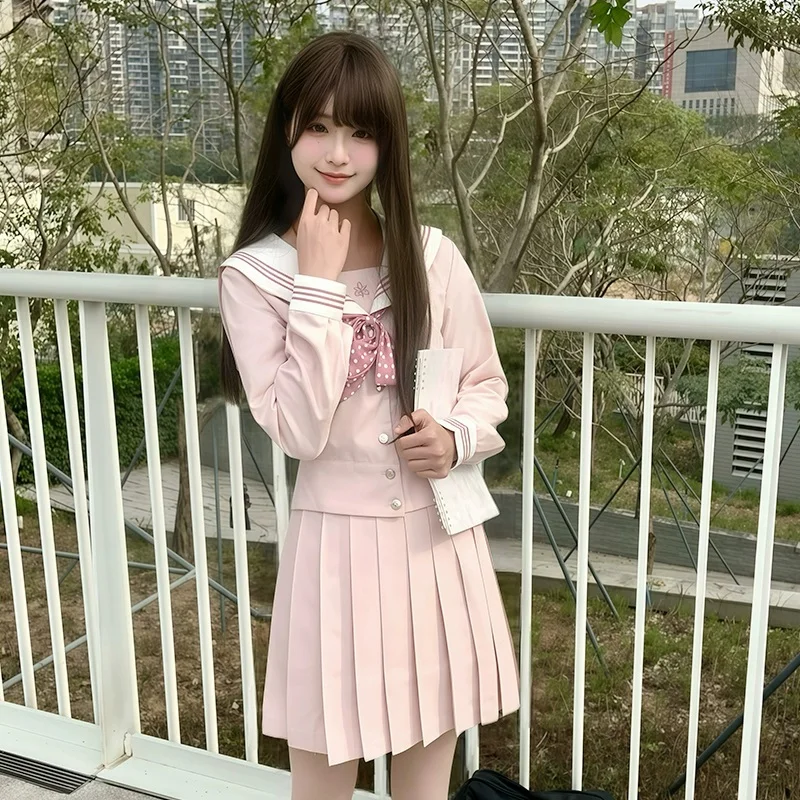 핑크색 세일러복 일본 세이버룩 세일러복 긴팔/반팔 여고생 한국 학생 JK 유니폼 세트