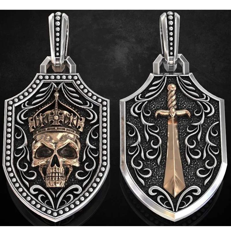 

10g Pendant With A Skull And Sword In Patterns Mens Pendant Customized 925 SOLID STERLING Silver High Trendy