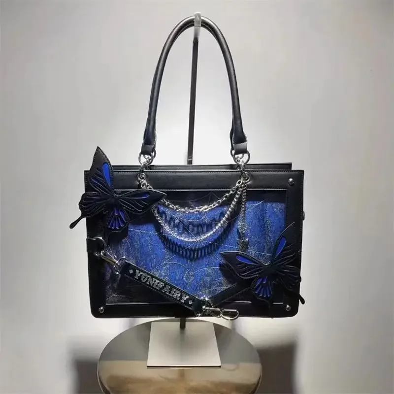 HAEX Lolita Women Shoulder Bags Fashion New E Girl DIY Transparent Ita Bags Gothic Punk Chains Butterfly Messenger Bolso Mujer