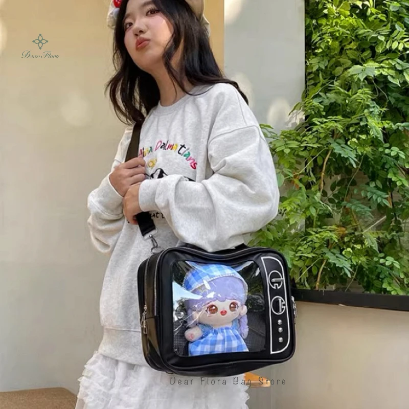 New TV Model Ita Backpacks Cute Girl Transparent Pocket DIY Display Shoulder Bag Fashion Fun Knapsack Y2K Purses Travel Rucksack