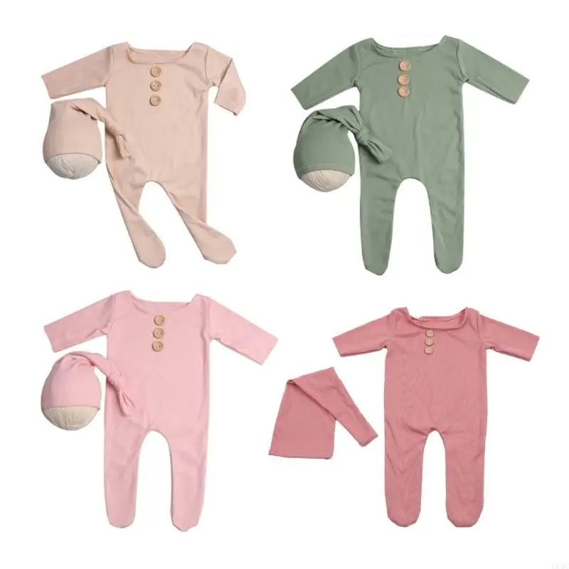 C63C Infant Costume Baby Photo Props Clothing Solid Color Photography Props with Hat