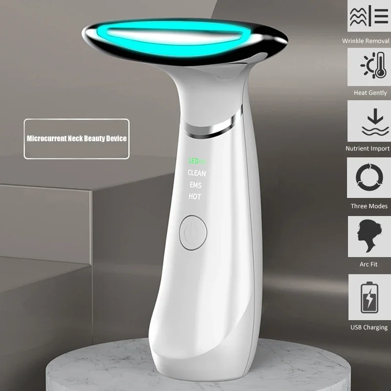 Ems microcorrente pescoço removedor de rugas face lifting dispositivo beleza led fóton endurecimento anti rugas cuidados com a pele massageador facial