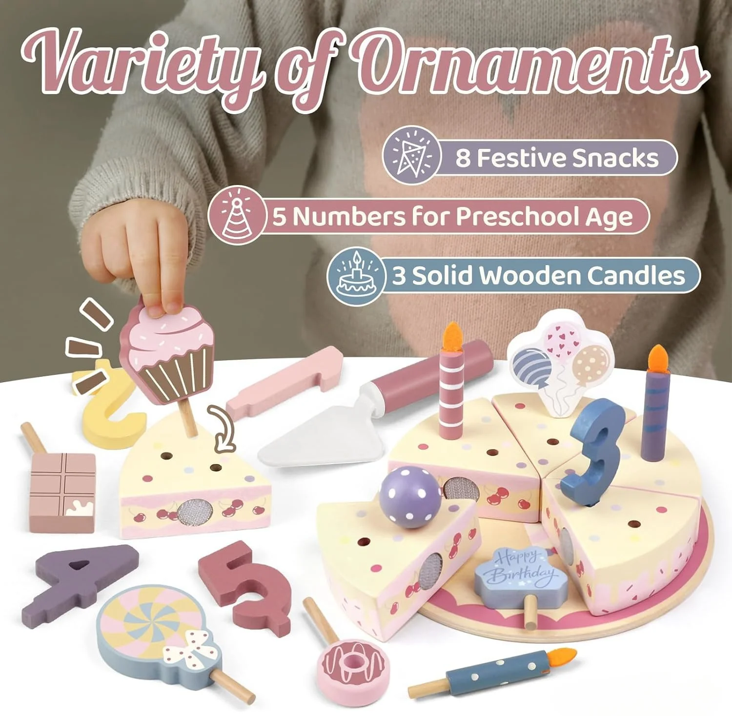 Festa de aniversário de madeira bolo jogar conjuntos de comida para crianças acessórios de cozinha fingir brinquedo falso crianças brinquedos educativos