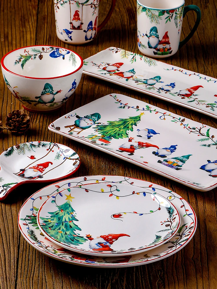 

Большая прямоугольная тарелка-поднос Cerc Plate, креативная посуда Cisas Aosphere, обеденная тарелка OMK Gnome с подглазурной росписью