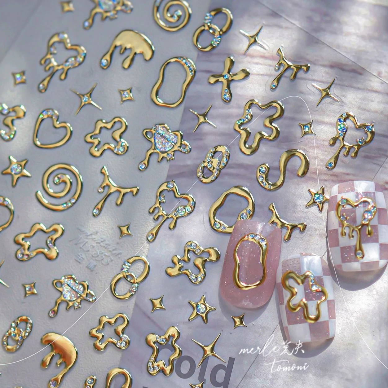 Geometria Linie Gwiazda Miłość Serce Łańcuszek Srebro Złoto Lawa Litera Kwiat Wzrost Pierścień Numer 5D DIY Naklejki na Paznokcie Manicure Kalkomanie