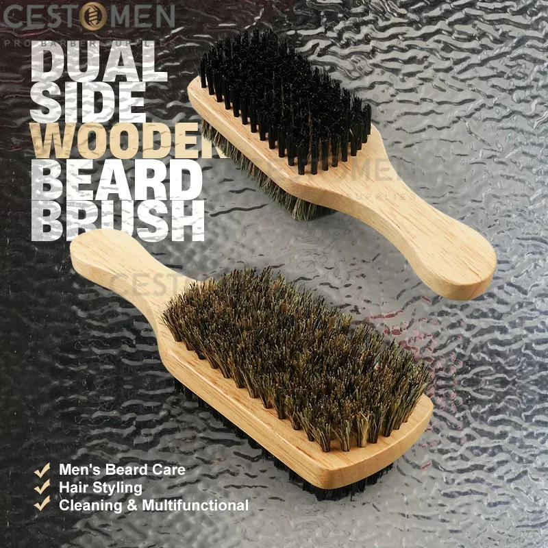 New Men Bristle Hair Brush Wooden Wave Brush for Male Beard Hairbrush Dual-purpose Double-sided Beard Brush Barber Styling Tools