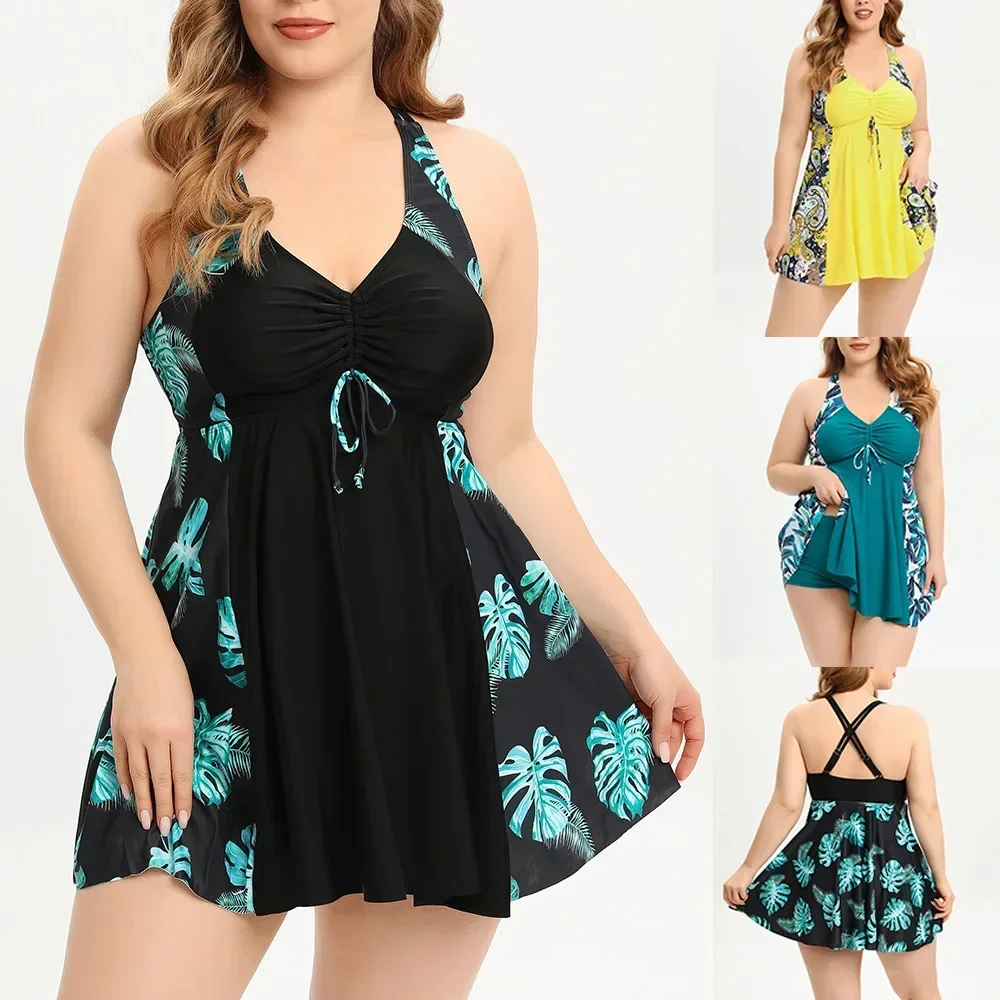 2024 impressão retalhos tankini maiôs plus size banho feminino cintura alta maiô feminino push up fatos de banho saia beachwear