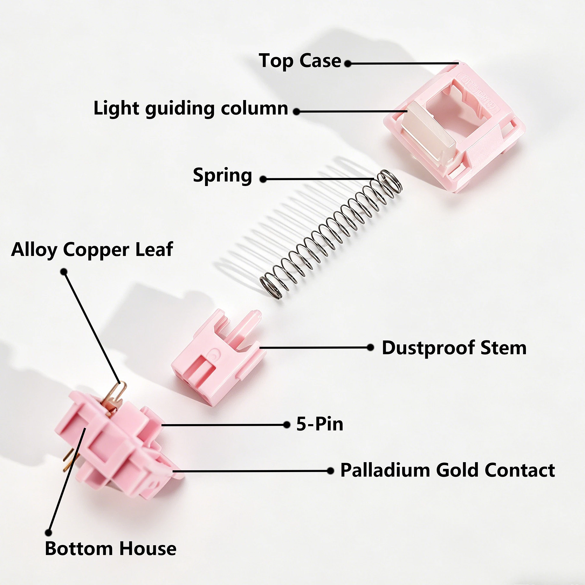 HUANO Sakura V2 V3 Switch Pink 35gf 42gf 5Pin Linear Creamy Switches For Custom DIY 60% Gaming Mechanical Keyboard POK POM PA66 image 2