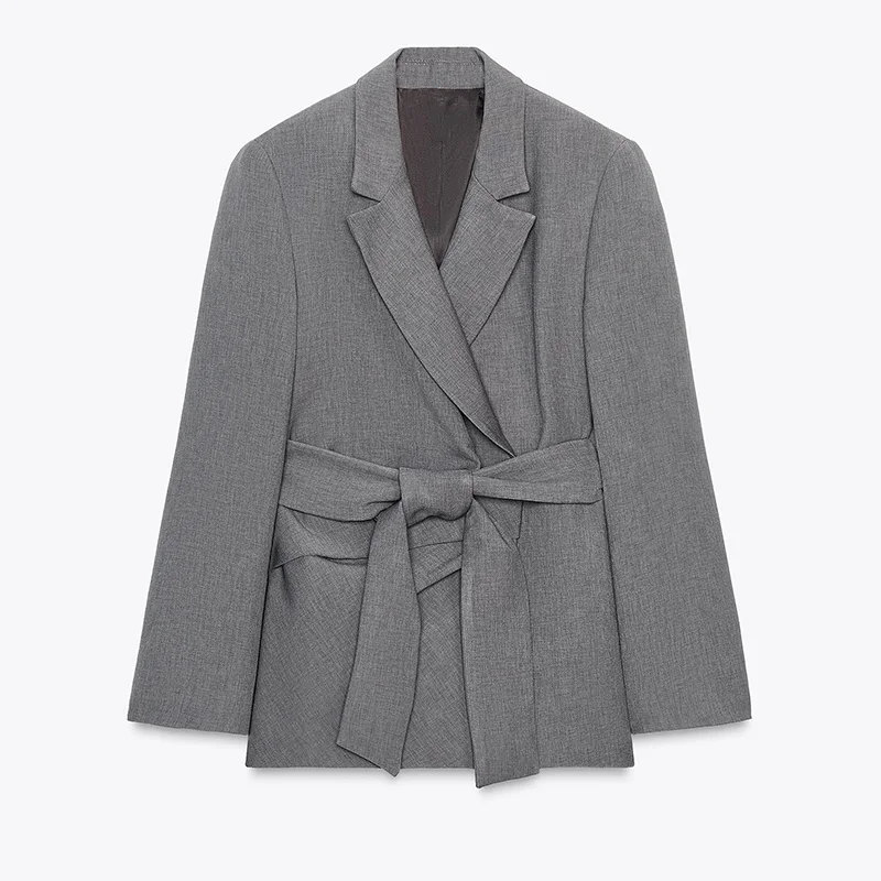 

Осень 2022, новый женский винтажный костюм, корейская версия, повседневный дизайн, облегающий модный дизайн, элегантная куртка с поясом и лацканами меньшинства