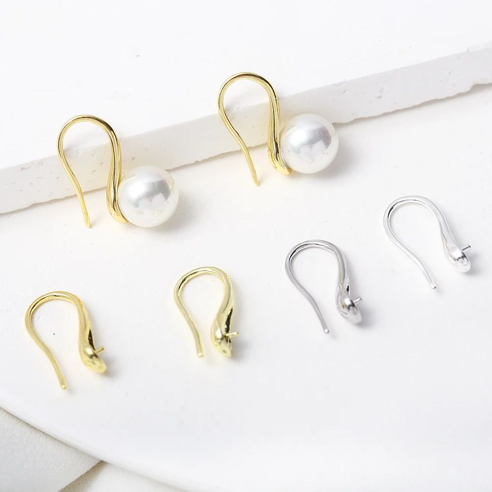 20Pcs Pearl Cup Earring Hooks Mounting Brass Gold Plated Ear Wires Connector For Half Drilled Pearls Jewelry Making Accessories