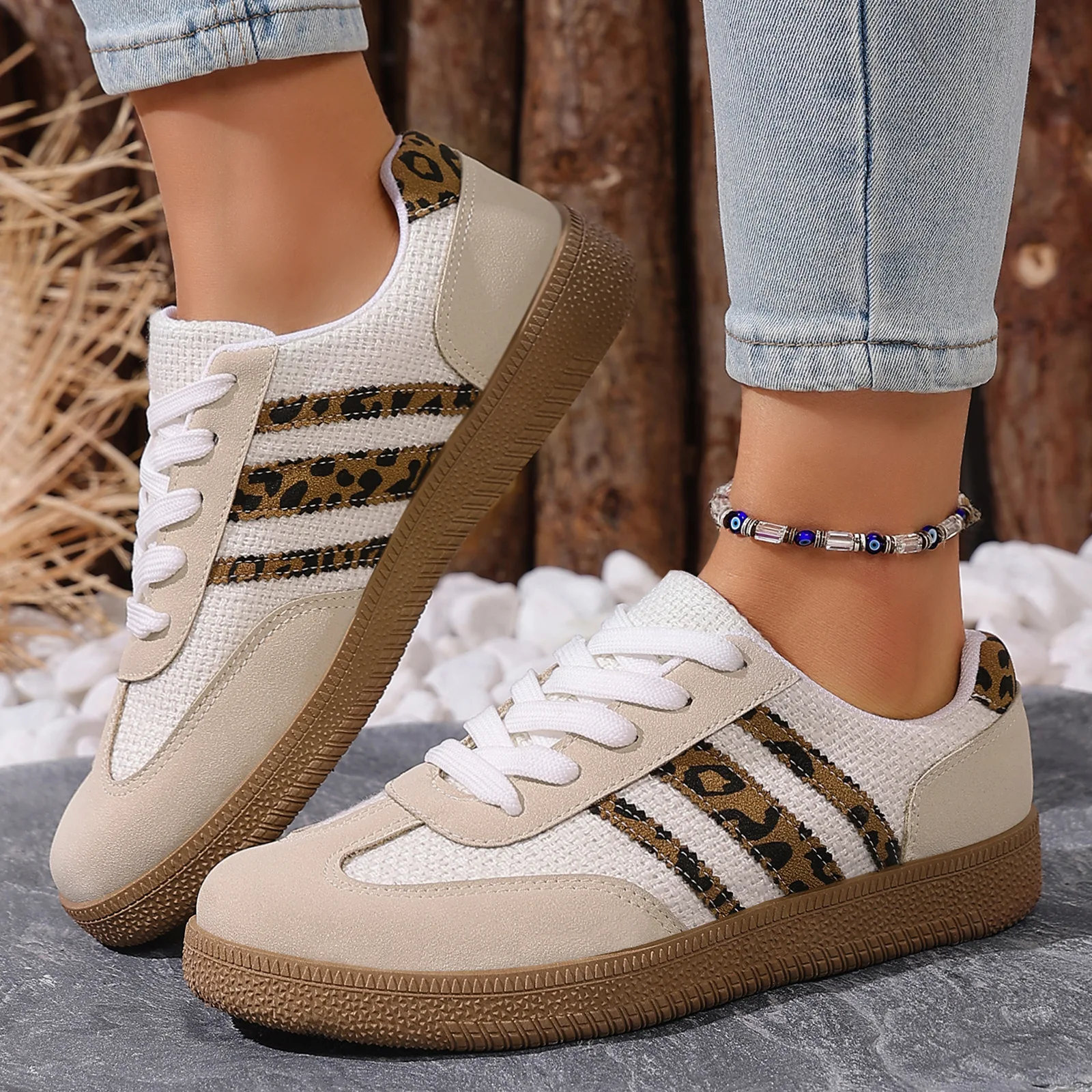 

Foreign trade large size spring and autumn newmen's Europeann's shoes leopard print German training shoes board shoes
