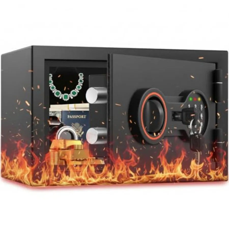 

. °] Small Fireproof Safe for Home, 14.8Lbs Heavy Duty Fire Safe Box for Office and Home Security, wit