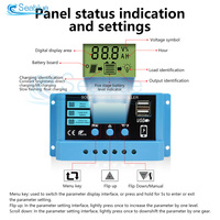 PWM Solar Charge 10A/20A/30A Controller Panel Battery Intelligent Regulator with Dual USB wyświetlacz Port 12V/24V  LCD Display