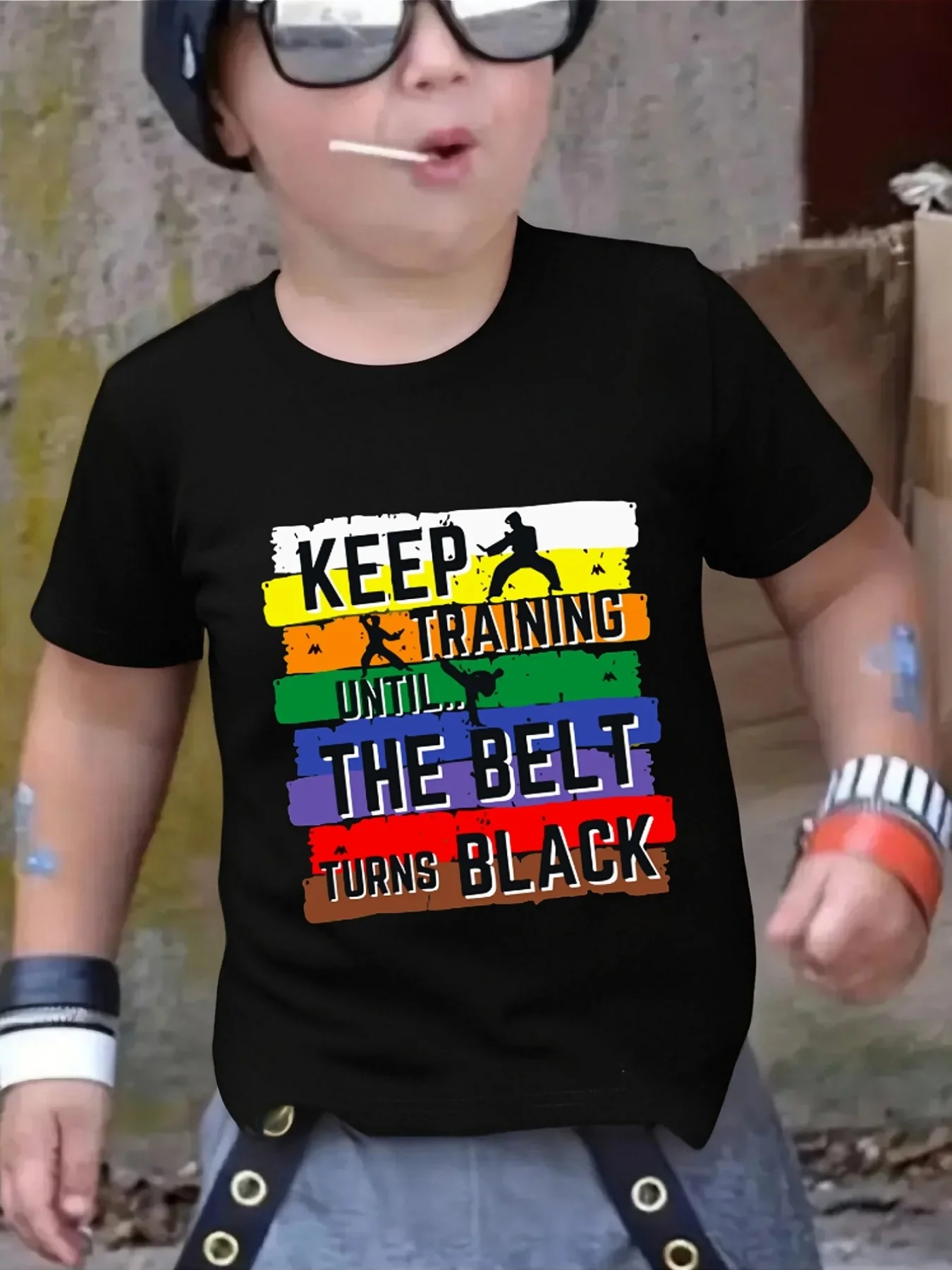 Cute Martial Art Belt Quote Print Family Matching T Shirt Boys Girls Tee Parent Child Casual Top Mom Dad Kids Summer Daily Wear