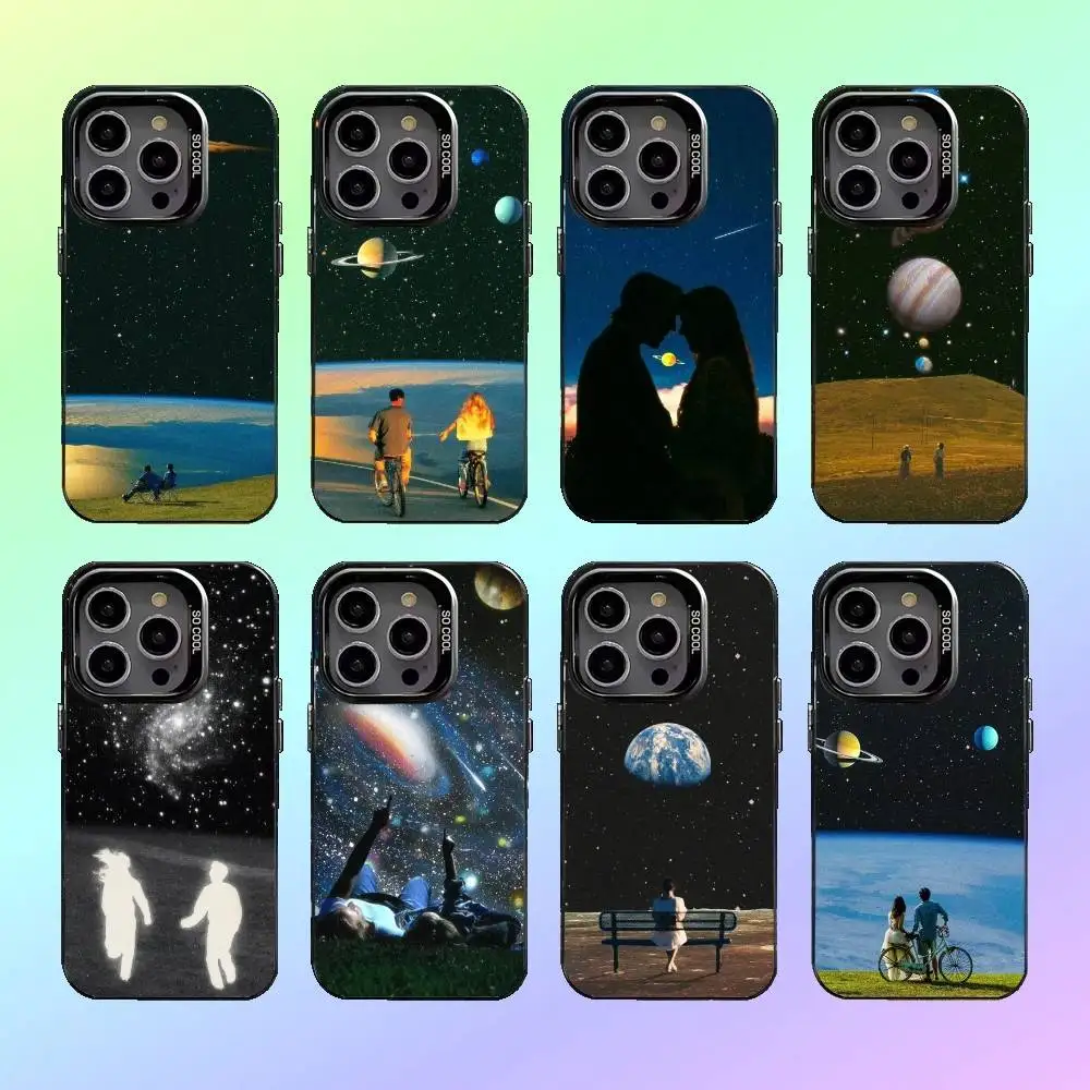 

The Universe and Romance Phone Case For iPhone17,16,15,14,13,12,11 Lens Border Silver Plated Cover Candy Matte Cover