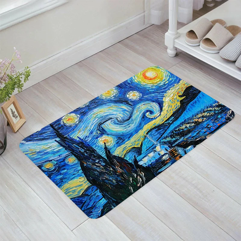 

Van Gogh Oil Painting Floor Mat Aesthetic Room Decoration Doormat Entrance Door Carpets Kitchen Rug Balcony Home Rugs Foot Mats