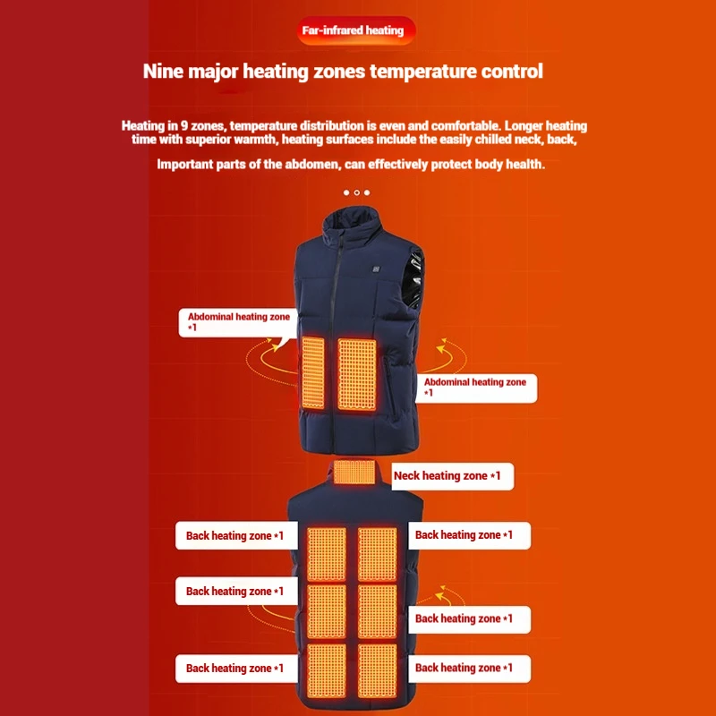 Mens Autumn Winter Stand Collar Heated Cotton Vest Dual Control Intelligent Heating Casual Electric Warm