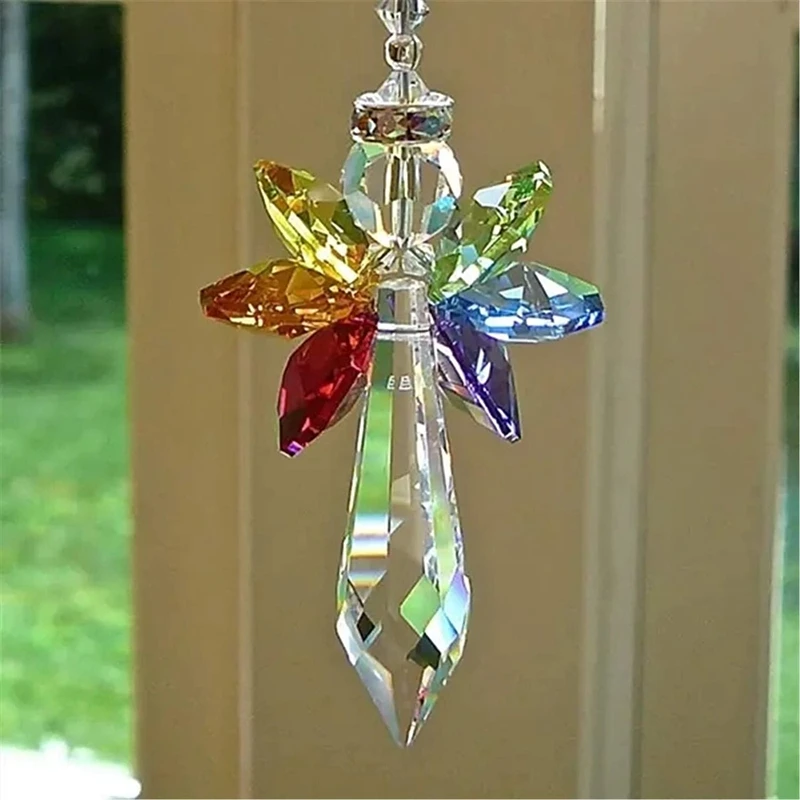 Modern Rainbow Crystal Angel Chakra Suncatcher Car Charm Pendant For Auto Rear View Mirror Hanging Decor