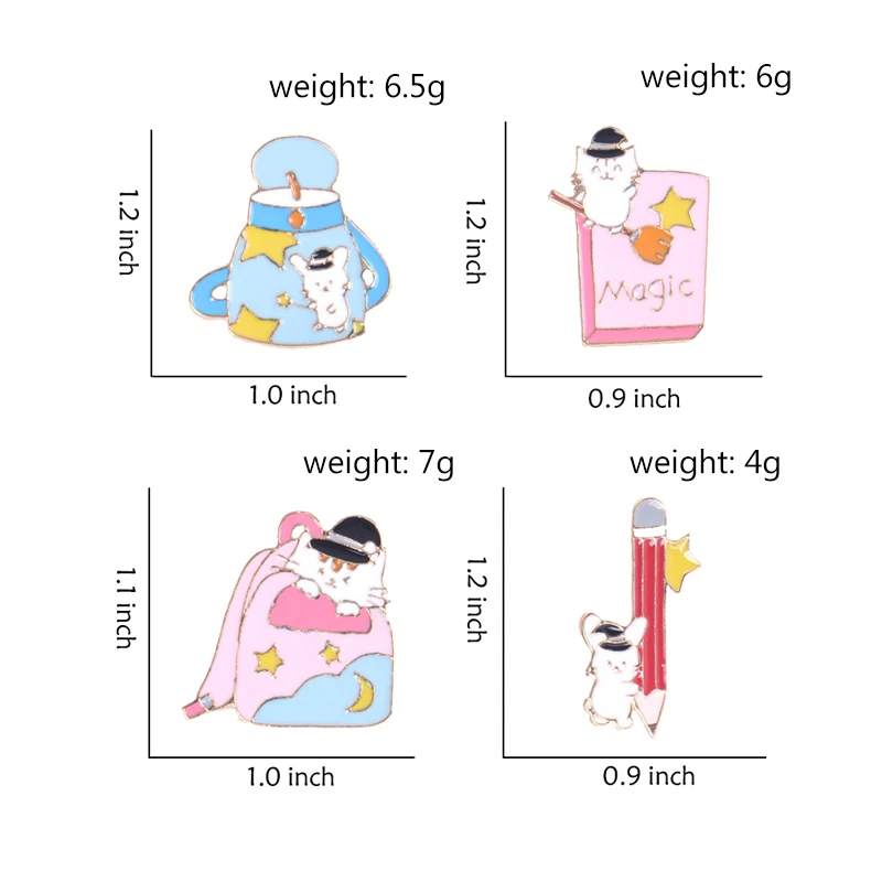 Creative Cartoon Cat Magic Book Enamel Pins Backpack Kettle Pencil Animal Brooch Badge Cute Fun Lapel Jjewelry Gift For Kids