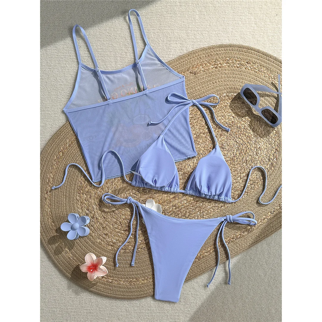 Neuer bedruckter Bikini mit Weste und Neckholder, Damen-Badeanzug, dreiteiliges Bikini-Set, gepolsterter Badeanzug, Badebekleidung, Schwimmanzug V8309 – Detail 17