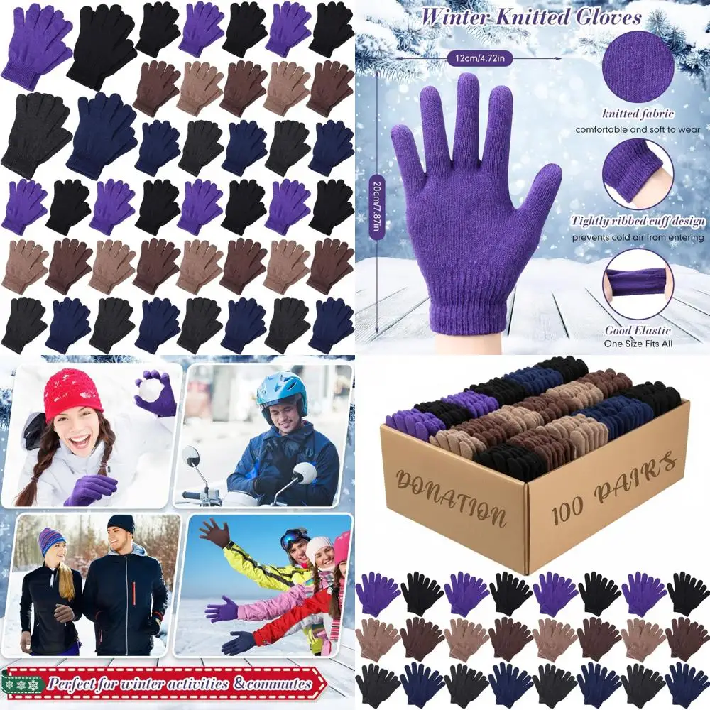 

Winter Bulk Knitted Stretchy Gloves - 100 Pairs Warm for Men & Women, Ideal for Charity Donations and Homeless Support