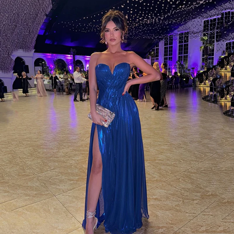

Thinyfull Sexy A-Line Prom Evening Dresses Sweetheart Side Slit Maxi Party Dress Pleated Night Cocktail Prom Gown Customized