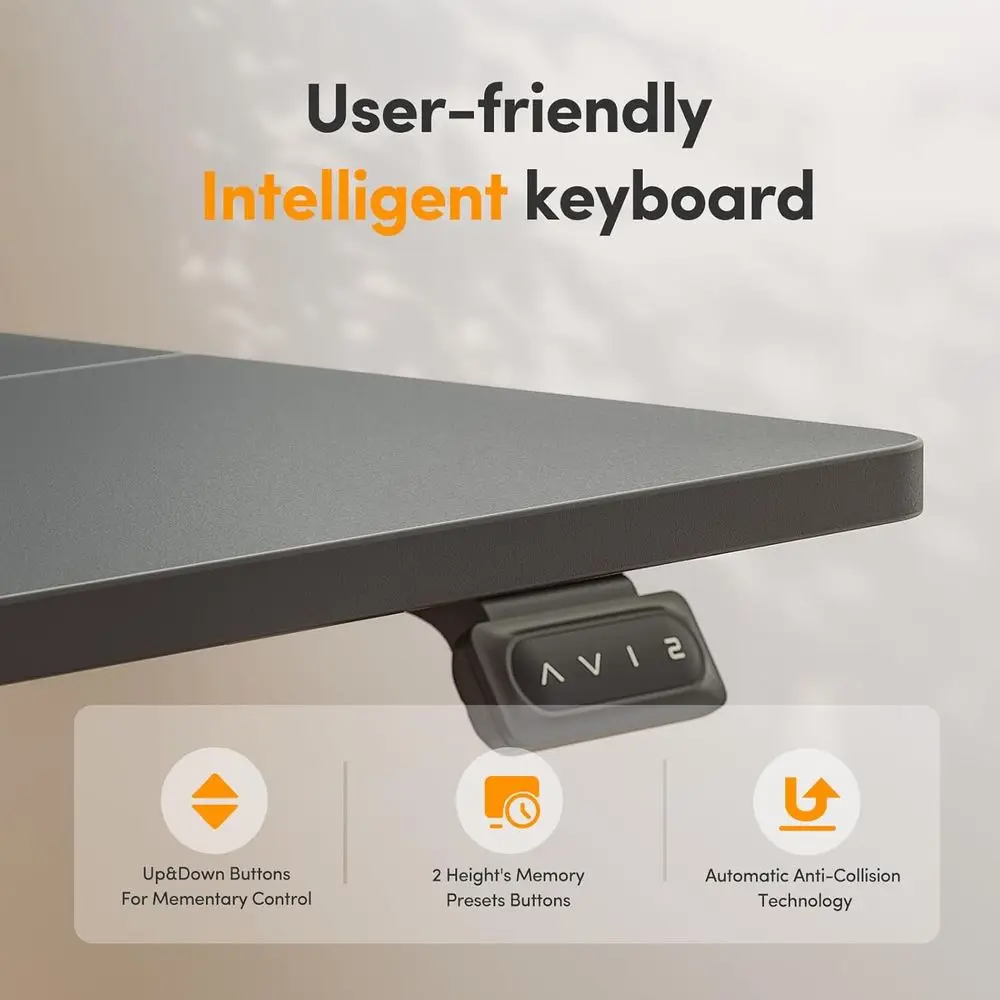 مكتب قائم كهربائي قابل لضبط الارتفاع، لوح مقسم 40 × 24، إطار أسود وعلوي للمكتب المنزلي