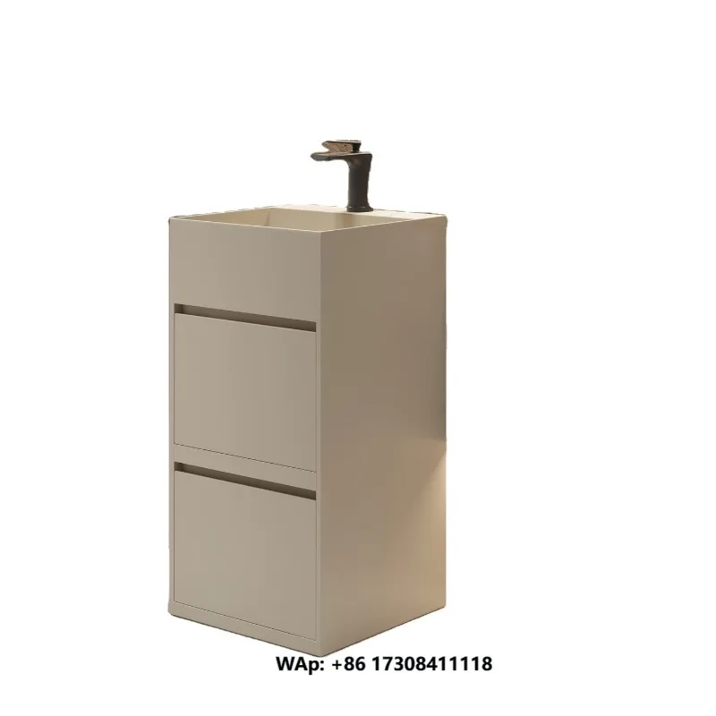 Modern Custom Color Stainless Steel Pedestal Sink With Storage Shelf Freestanding Bathroom Washbasin For Small Space Hotel