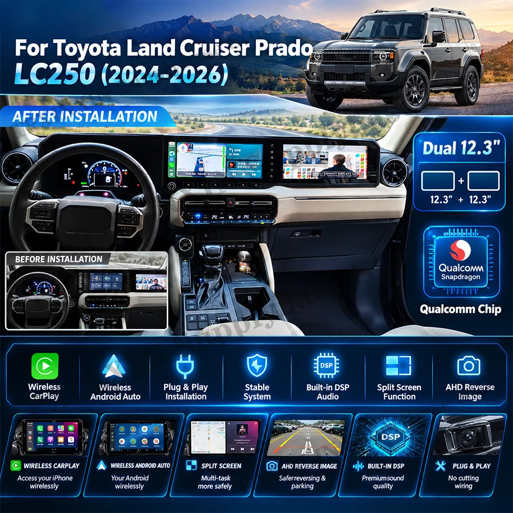 For Toyota Land Cruiser Prado LC250 2024~2026 Android 13 Car Radio Plug & Play Carplay GPS Navigation Multimedia Head Unit