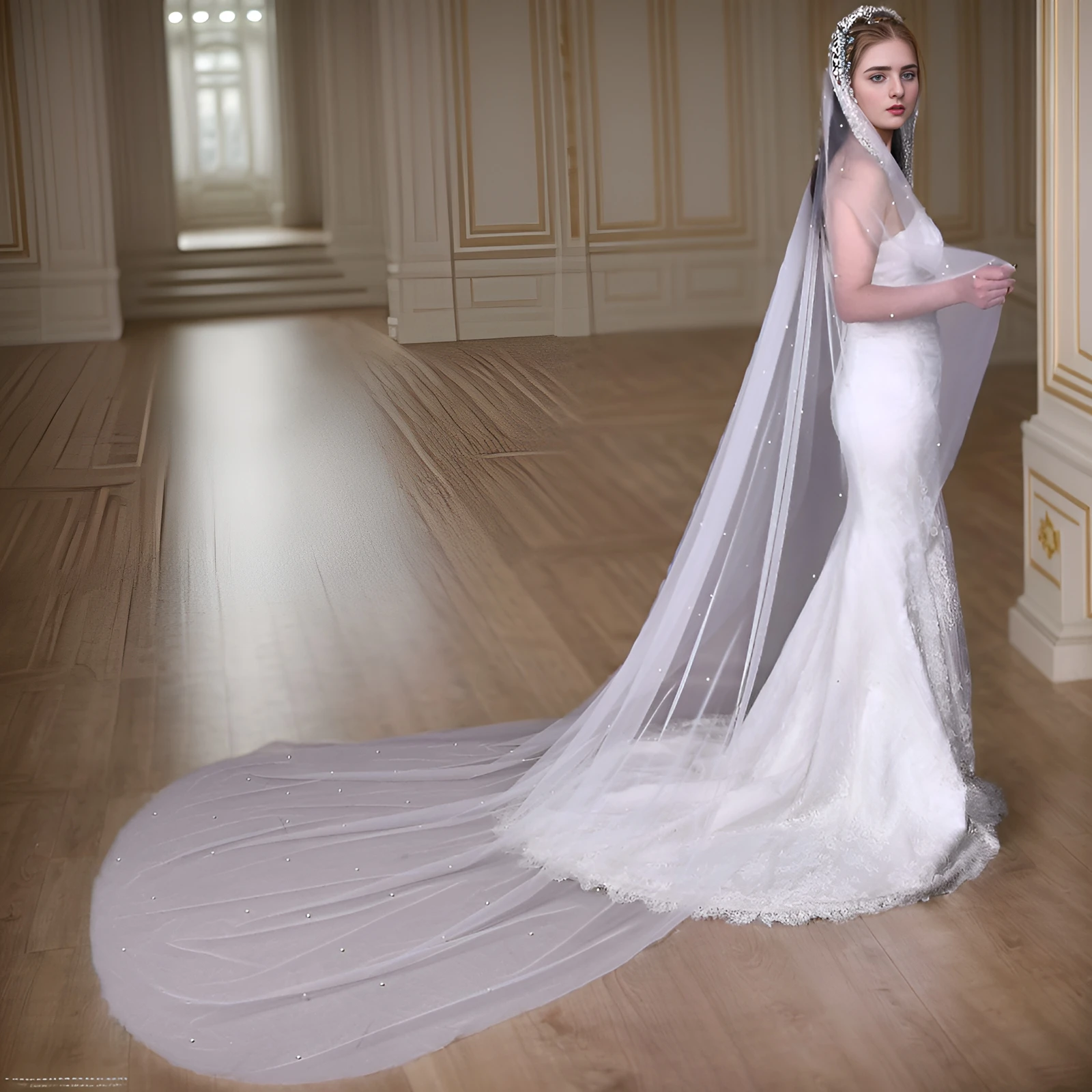 Voile de Mariage en Tulle Doux avec Perles pour Patients, Long, Cathédrale, Accessoire pour Mariée, V207