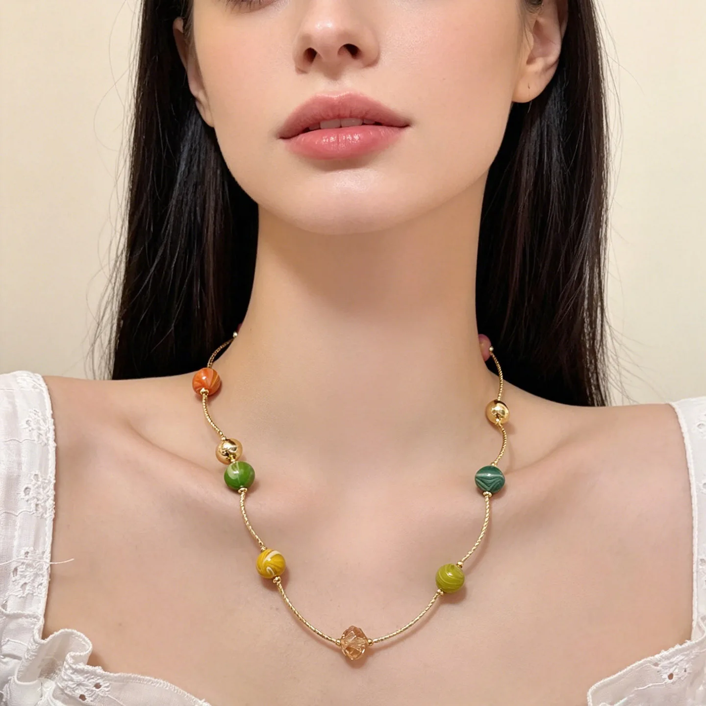 New retro national style handmade intangible cultural heritage oil painting large lacquer beads colored beads pendant necklace f