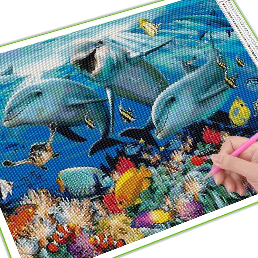 dolphin shark 5D Mosaic Diy Diamond Painting Full Rhinestone Embroidery Sea Cross Stitch Handmade oceans animals Arts AA3353