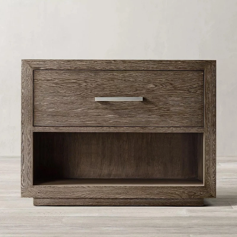 

American rural retro furniture Italian simple bedside table modern light luxury solid wood edge few corners