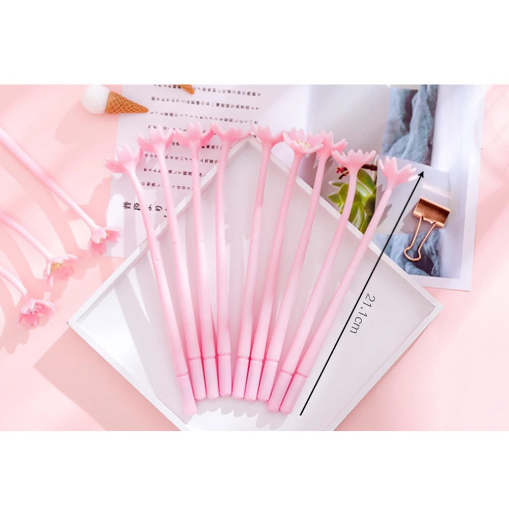 

10pcs Blossom Design Gel Pen Plastic Body Smooth Writing Office School Supplies Students Writing Pens