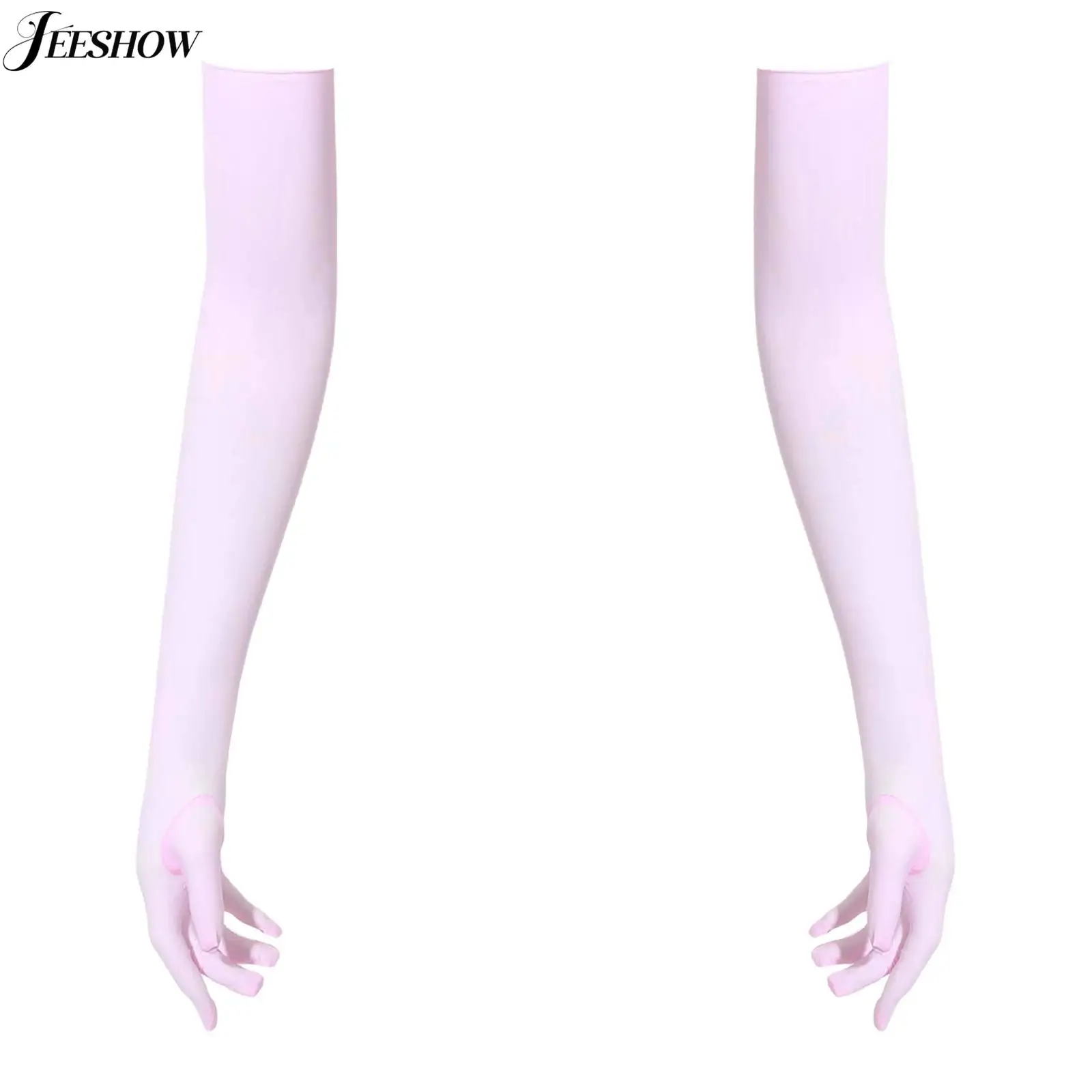 

Womens Glossy Sheer Long Gloves Stretchy Silky Smooth Elbow Length Five Finger Gloves Cosplay Costume Opera Gloves Mittens