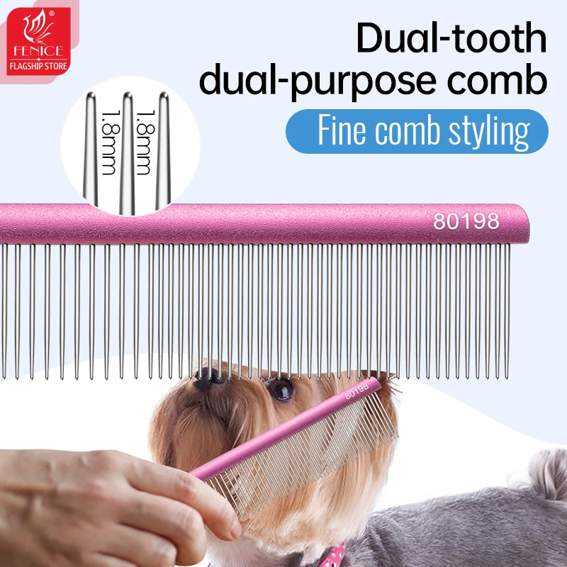 Fenice Pet Dog Cat Comb Cleaning Pet Hair Remover For Dogs Cats Grooming Tools Aluminum Pets Dematting Comb Dogs Accessories